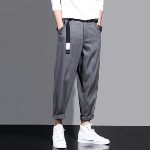 With belt) Casual Suit Pants Loose Oversized Male Classic Harem Trouser Men Fashion Streetwear Summer Autumn Clothing 2021