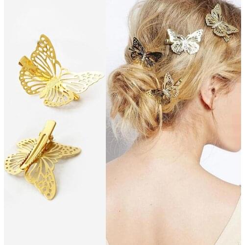Vintage Women Hollow Butterfly Metal Hairpin Side Hair Clip Barrette Headwear Wedding Hairpins Hair Styling Accessories