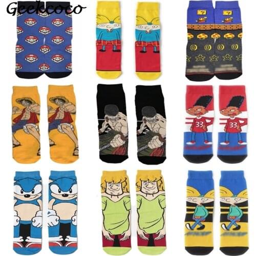 J2004 High Quality Cotton Socks Cartoon Pattern Long Tube Funny Happy Men Socks Novelty Skateboard Crew Casual Crazy Socks