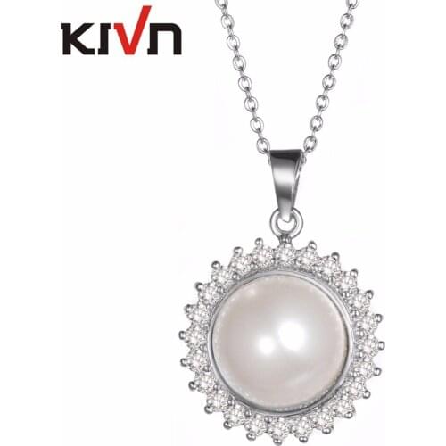 KIVN Jewelry CZ Cubic Zirconia Womens Girls Bridal Wedding Simulated Pearl Pendant Necklaces Birthday Gifts 6pcs Lot Wholesale
