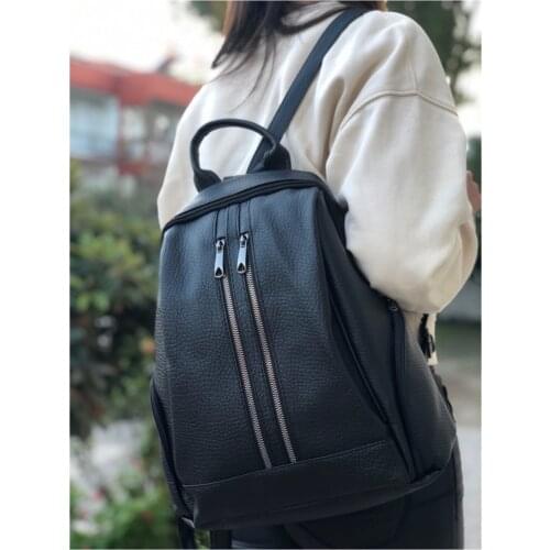 Black Washed Leather Women 'S Backpack