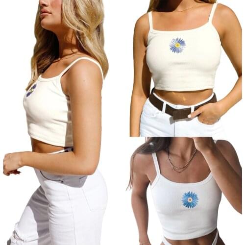 2021 New Female Vest, Flower Embroider U-Neck Sleeveless Crop Tops Pullover Camisole for Summer, S/M/L/XL