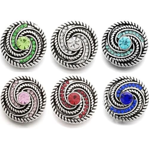 10pcs/lot Rotate Vintage Snap Buttons Rhinestone Snap Fit 18mm Snap Jewelry Metal Crystal Buttons Bracelet