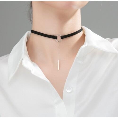 1pc 100% real 925 Sterling Silver Fine Jewelry Lucky Circle &Straight Bar Choker Short necklace Geometric GTLX1641