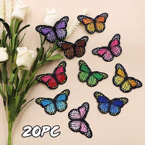 20PCs mix Iron On Patches For Clothing Multicolor Butterfly Embroidery Patch Appliques Badge Stickers For Clothes 3 x 1.77 inch