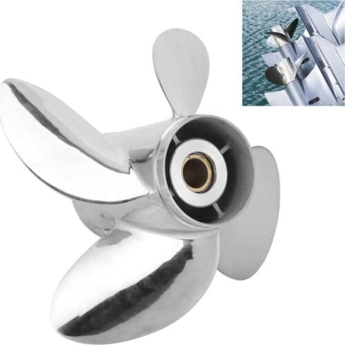 Boat Propeller 4 Blades Outboard Propeller Stainless Steel 13 x 19 RH Pitch Fit for YAMAHA 50‑130HP Engine