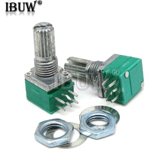 5pcs RK097G 5K 10K 20K 50K 100K 500K B5K with a switch audio 6PIN shaft 15mm amplifier sealing Potentiometer RK097 Green