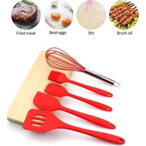 5PCS Silicone Spatula Cookware Baking Scraper Set Scraper Spoon Oil Brush Heat-Resistant Spatulas Flexible Kitchen Utensils