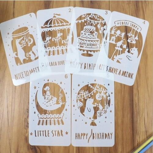 6PCS A6 scene theme painting DIY drawing board ruler template