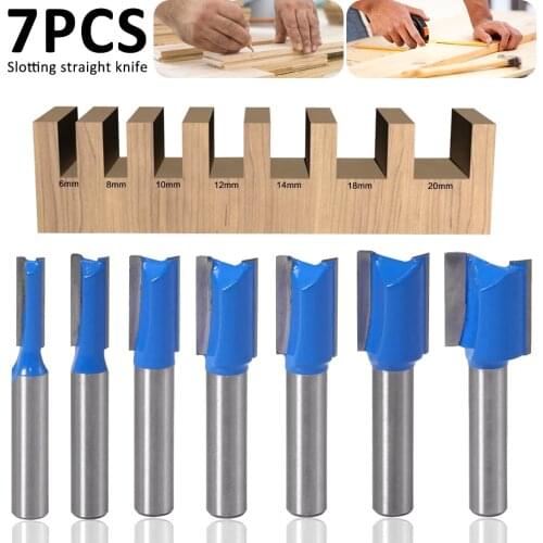 7Pcs 8mm Shank Router Bit Double Flute Straight Router Bit Milling Cutter For Wood Tungsten Carbide Router Bit Woodworking Tools
