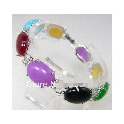 Free shipping Multi-Color Purple Red Blue Yellow Green stone Black stone 18KWGP Bangle Bracelet