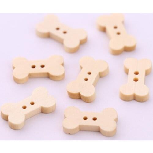 Decorative Sewing Wooden Buttons Dogs Bone Natural Color DIY 100pcs 17*10mm For Children Clothing Baby Accessories Scrapbooking