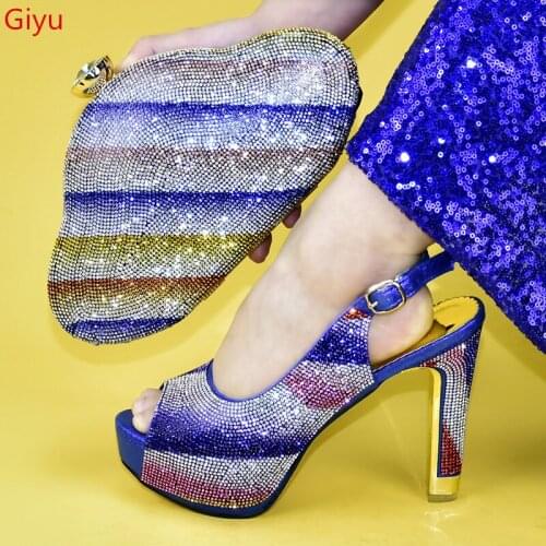 Doershow beautiful African Shoes And Bag Matching Set With blue Hot Selling Women Italian Shoes And Bag Set For Wedding!HMN1-9