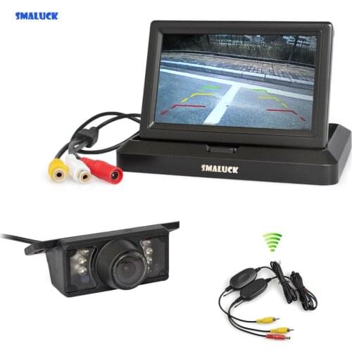 SMALUCK Wireless 800 x 480 5" Foldabel Car Monitor Waterproof IR Night Vision Backup Reverse Camera Car Rear View Camera