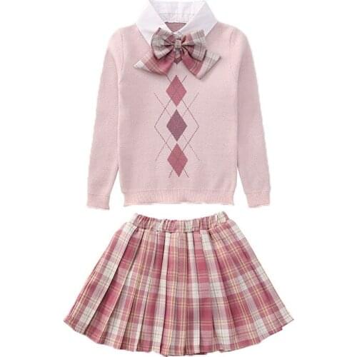 Kids Clothing Set Autumn Fashion Girls Sweater + Plaid Skirt Two Piece Suit Children Clothes School Girl Outfits