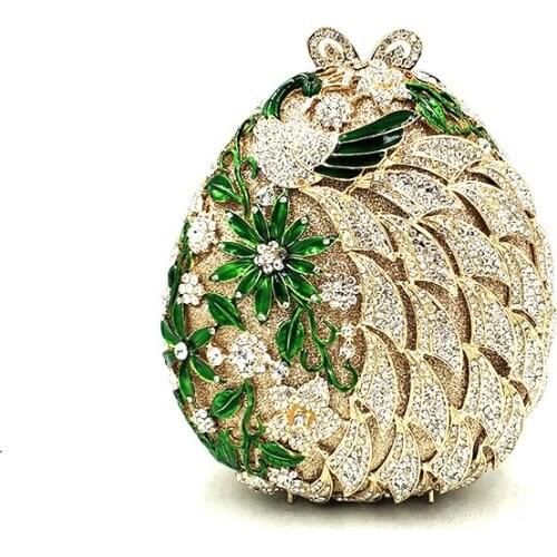Bridal wedding party purse women evening party bag diamonds animal peacock crystal clutches egg oval shape crystal purse
