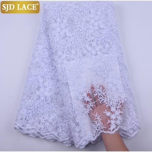 SJD LACE Pure White French Lace Fabric High Quality Sequins Soft African Nigerian Mesh Lace Fabric For Wedding Party Dress A1855