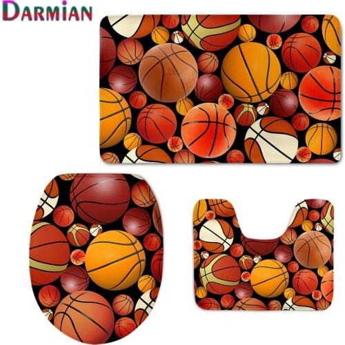 Fashion 3D Basketball Printing Toilet Seat Covers Mat Soft Comfortable Bathroom Carpet Toilet WC Accessories 3Pcs Set Home Decor