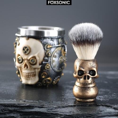 FOXSONIC Skull Head Shaving Brush Set Hair Shaving Brush Kit for Men Barber Salon Beard Shaving Set