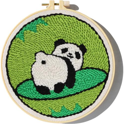 Panda Punch Needle Embroidery Kit for Beginners Easy Embroidery DIY Needlework Wool Work Home Decor Custom Embroidery