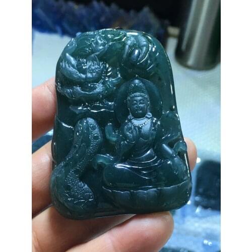 Natural Myanmar jade A HandCarved jade dragon guan yin Buddha emperor green jade pendant jadeite jade necklace pendants jewelry