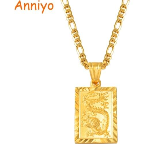 Anniyo Auspicious Dragon Pendant Neckalces for Women Men Jewelry Chinese"FU" Blessing Wealth Auspiciousness Longevity #006809