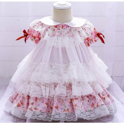 2021 Lolita Style 1 Year Birthday Dress For Baby Girl Clothes Short Sleeve Princess Dresses Baptism Dress Infant Vestidos Flower