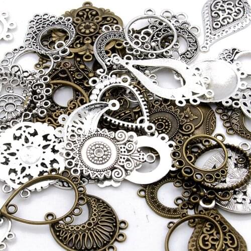 Random 10Pcs Mix Size 2 Color Porous Connector Pendants Handmaden Vintage For DIY Jewelry Necklace Earrings Making Finding
