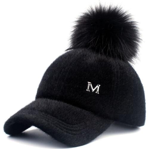 Unisex Causal Caps New Brand Baseball Warm Winter Cap for Women Faux Fur Pompom Ball Cap Adjustable Casual Snapback Hat Soft Cap