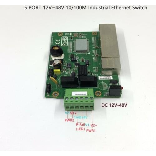 Industrial Ethernet Switch 5 Port 10/100M Netwerk Ethernet Switch 5V9V12V18V24V48V Vermogen Temperatuur -40 Tot 75