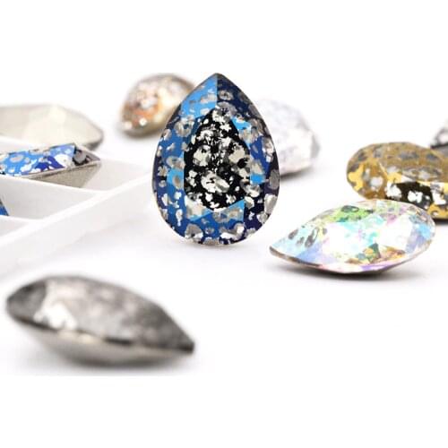 Teardrop Glass Crystal Patina gule On Rhinestones High Quality Pointback Sew On Stone Droplet Sewing Rhinestone For Garment