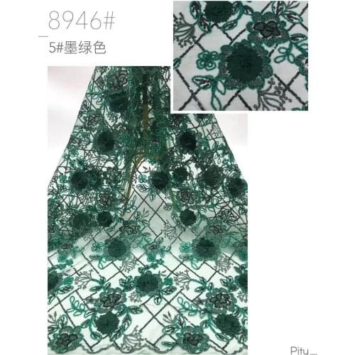 Dark Green Nigerian Lace Fabric 2020 High Quality Sequins Lace French Bridal Lace Fabric 3D Flower African Tulle Lace For Dress