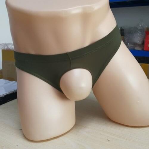 Men Underwear Sexy Ice Silk Open Pouch G-Strings Smooth Breathable Low Rise Slip Mens gay Briefs Mens Sexy Shorts 3 Colors