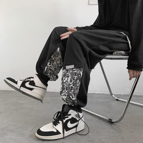 Spring and autumn mens drawstring drawstring foot design sense pants high street ins tide drape oversize sports pants men