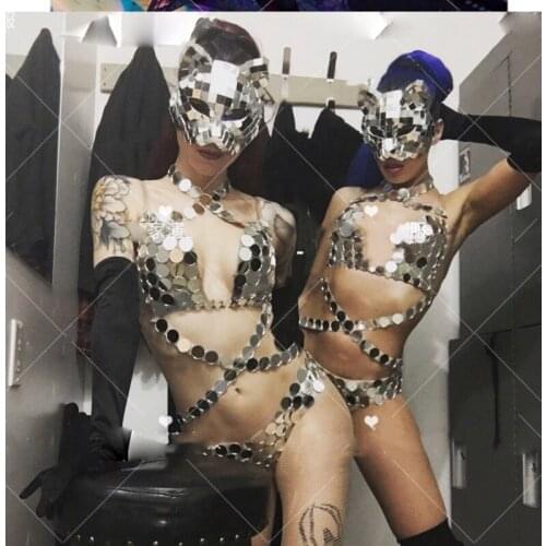 Mirror costume Stage show dj dance Reflective mirror bar gogo costumes Nightclub ds mirror costume
