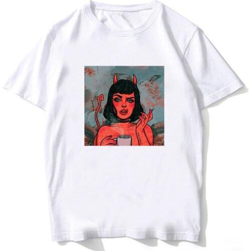 Women Demon Funny print black Shirt 2020 Summer Ulzzang Femme vintage Vintage Harajuku Tshirt Girl Graphic T-shirt Dropshipping