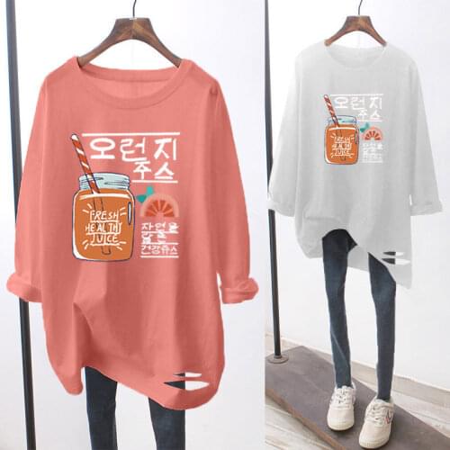 Spring 2021 New Korean Version Loose Cartoon Printing All-match Bottoming Shirt Long Sleeve T-shirt Women Graphic Tee