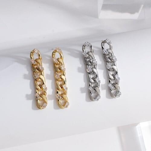 AENSOA Gold Silver Chain Rhinestone Dangle Drop Earrings For Women 2021 Unusual Geometric Long Earring Charm Pendant Jewelry