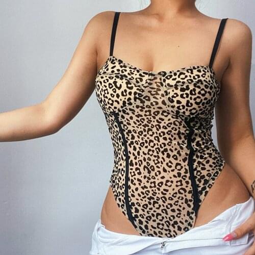Rompers Womens Jumpsuit Sexy Self Cultivation Gauze Leopard Print Camisole Summer Women Clothing Bodysuit