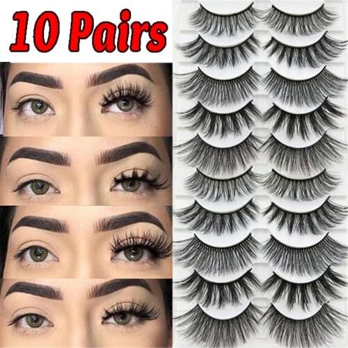 10Pair/Set 3D Mink False Eyelashes Natural Wispy Fluffy Dramatic Volume Fake Lashes Extension Handmade Cruelty-free Eyelashes