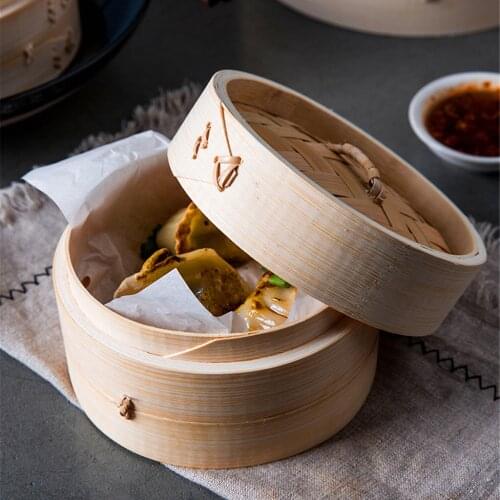 2 X Bamboo Steamer Single Tier Bamboo Steamers for Steaming Sum Dumplings Buns Vegetables Meat Fish Rice - 6 inch & 7 inch