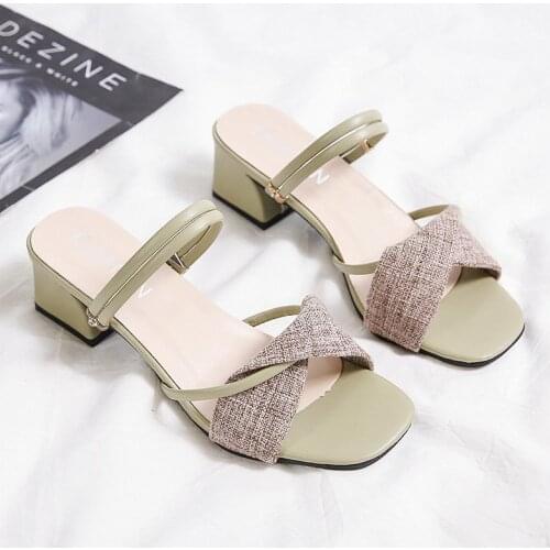 2021 Summer New Sandals Women Fashion Square Heel High Heel Slippers Casual Comfortable Open Toe Ladies Shoes KS-2122F