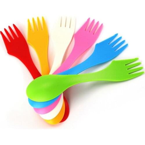 3 in 1 Spoon Fork Travel Cutter Camping Hiking Utensils Spork Combo Travel Gadget Cutlery