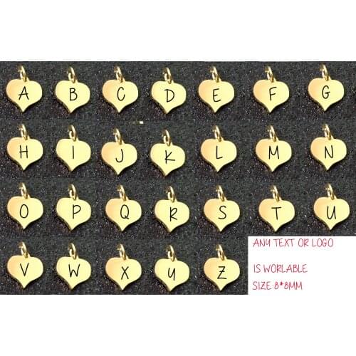 8x8mm Stainless Steel Initial Charm Charms ,Initial Heart Alphabet Gifts For Her 2sets/lot