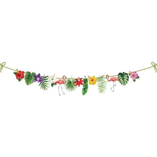 BA148 Hawaii Summer Party Palm Leaves Flowers Flamingo Animals Design Banner for Kids Party Happy Birthday Party Banner