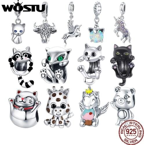WOSTU Authentic 925 Sterling Silver Aurora Unicorn Beads Charms Pendant Fit Bracelet Women Party Fashion DIY Jewelry Gift Making