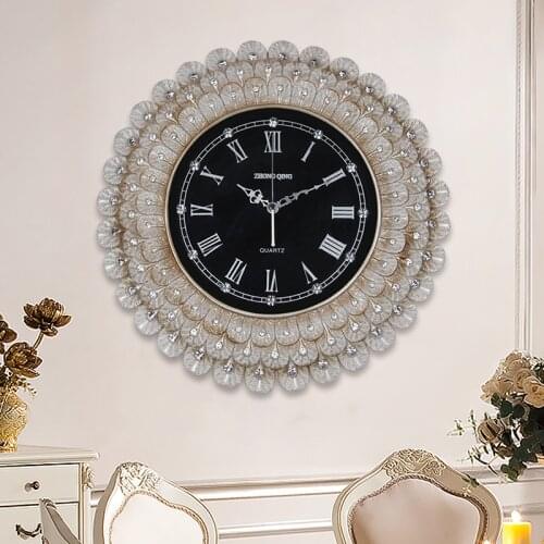 European style clock retro large living room round wall clock creative diamond wall clock clock silent wall watch 16 inches