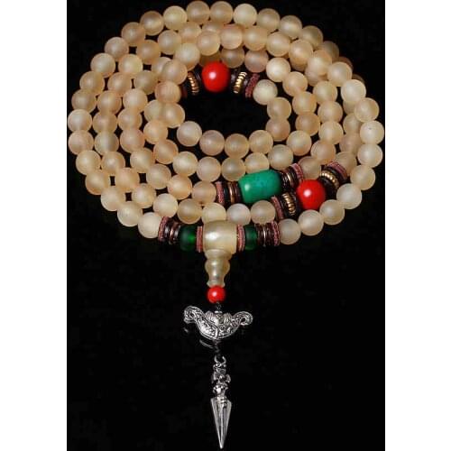 8mm/6mm Tibet Pure Antelope/Oryx Bone 108 Buddha Prayer Beads for Meditation and Pray Unique Accessories and Vajra Pestle