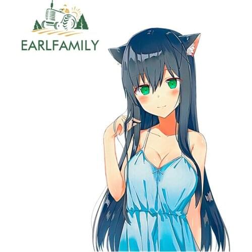 EARLFAMILY 13cm x 8.2cm Cat Girl Funny Anime Car Stickers Decoration Bumper Sticker Vinyl Decor Fashion Motorcycle Decal