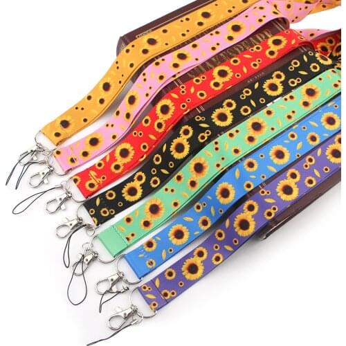 JF0149 Sunflower Art Keychain Lanyard For Keys Mobile Phone Hanging Rope USB ID Card Badge Holder Keychain DIY Lanyards